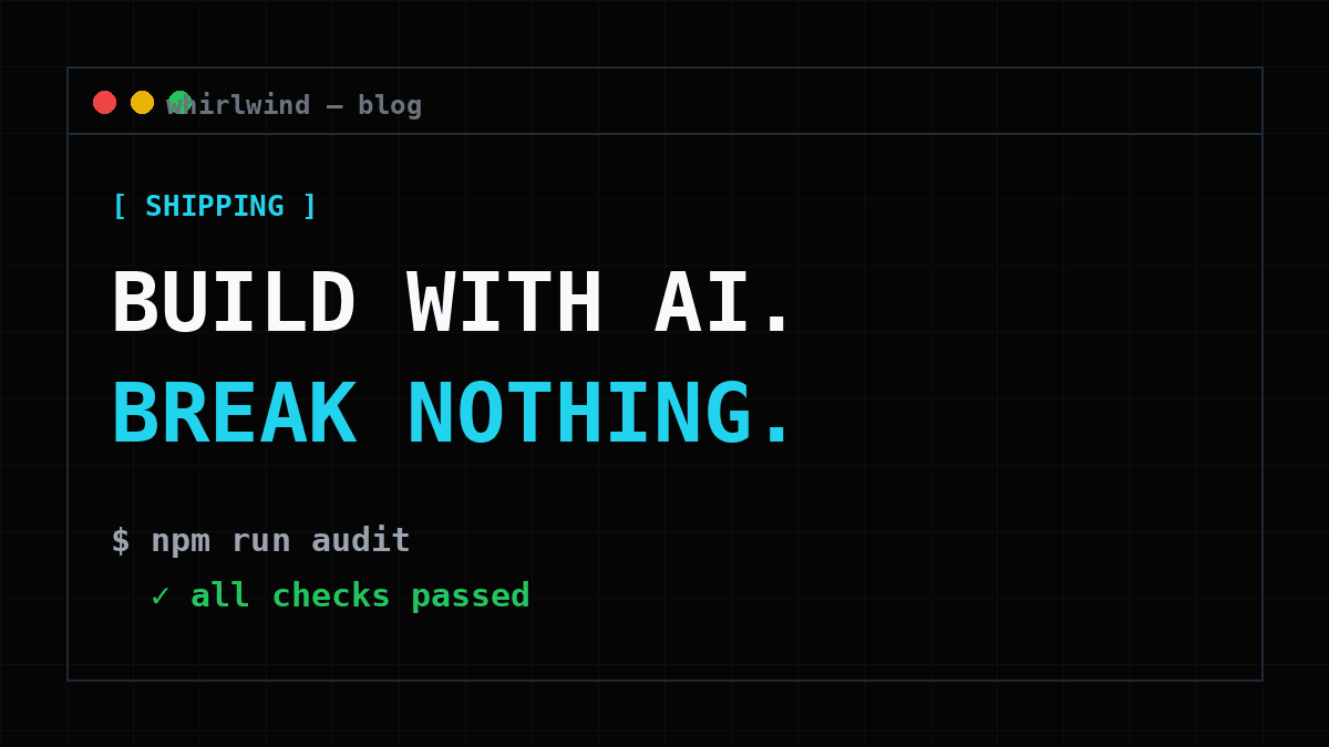 Terminal showing npm run audit passing after an AI coding session