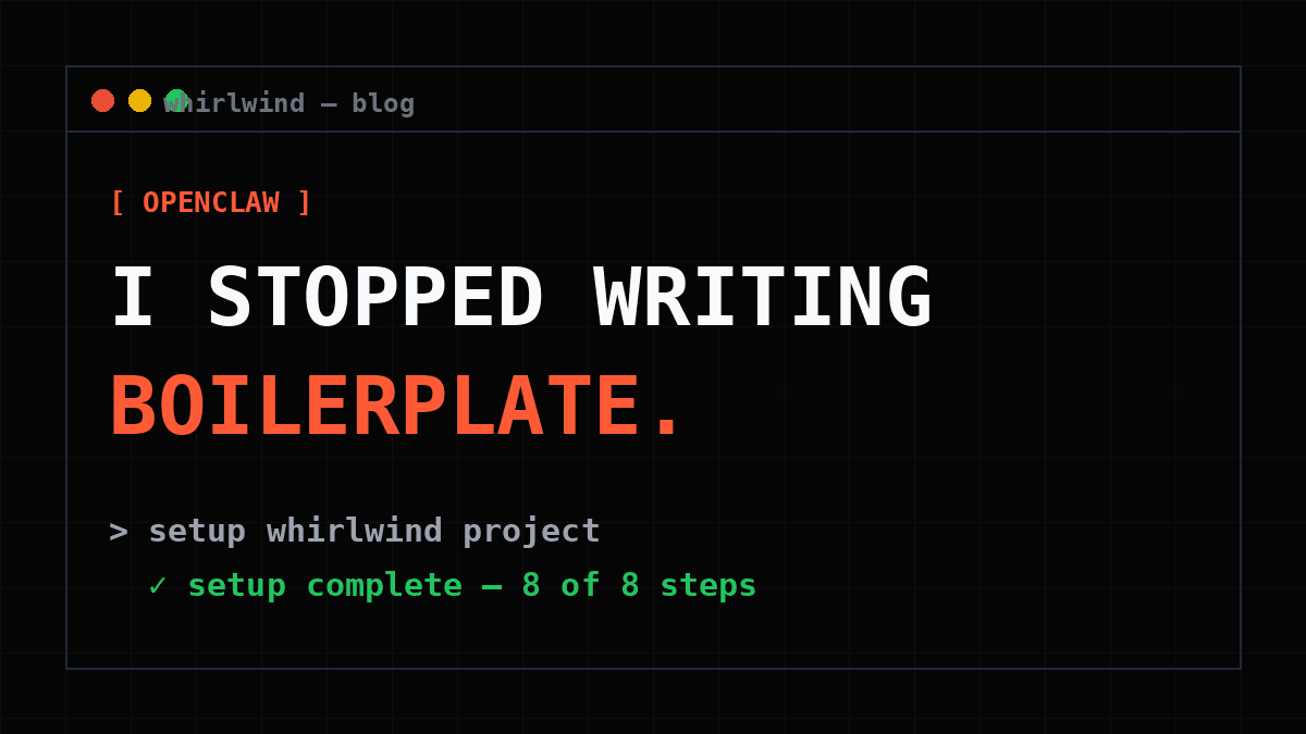 Terminal showing OpenClaw walking through Whirlwind setup