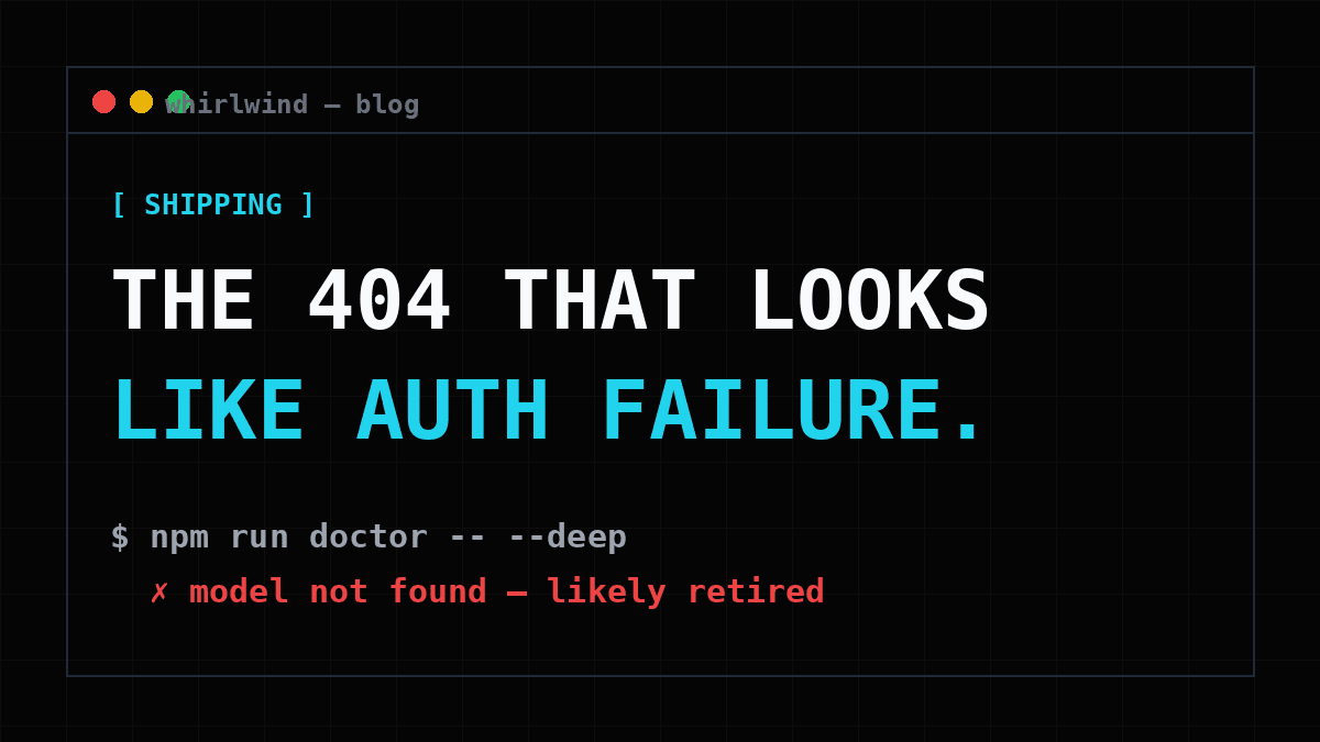 Terminal showing a retired AI model ID caught by a health check
